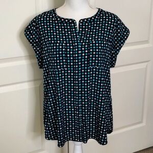 Van Heusen dark navy turquoise polka dot capped sleeve size large  blouse